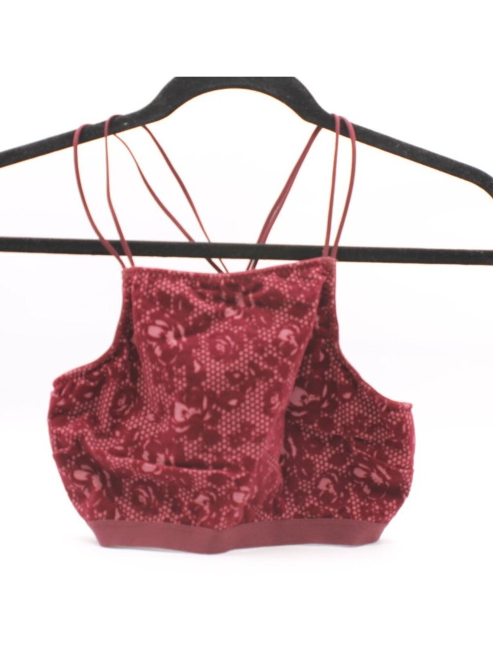 Gilly Hicks Sz Med Floral Velvet Burnout Strappy Bralette Bra Athletic Burgundy